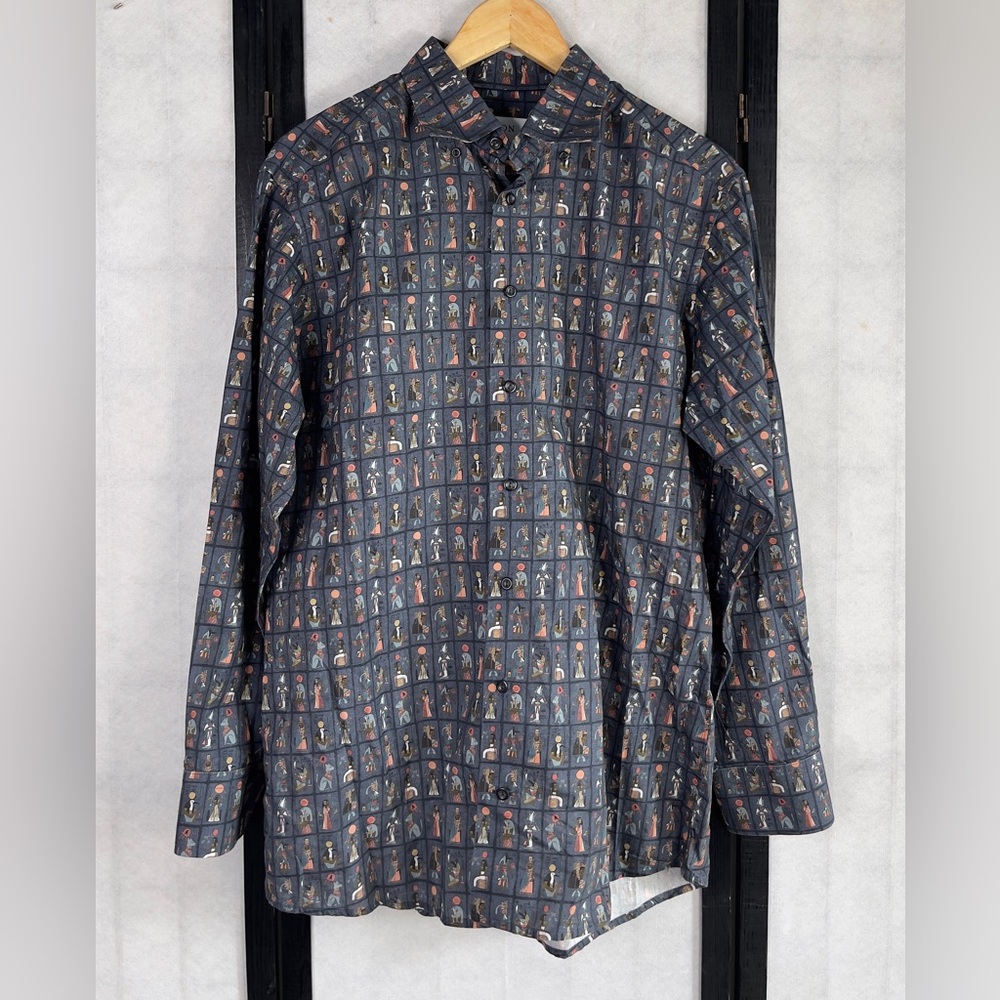 Eton Blue and Orange Graphic Shirt L